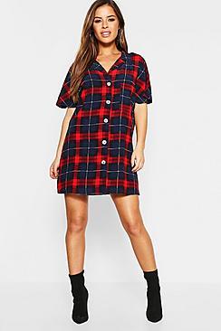 Boohoo Petite Check Shirt Dress