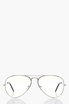 Boohoo Maya Clear Lense Aviator Glasses
