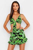 Boohoo Tall Leaf Print Tie Front Shorts Co-ord