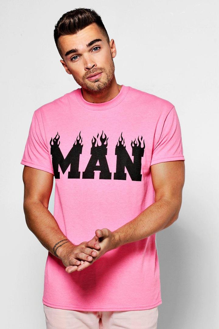 Boohoo Man Flame T Shirt Pink