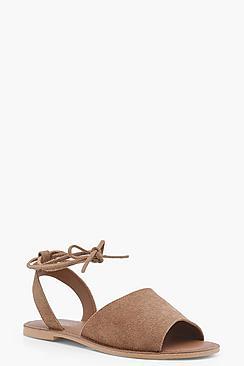 Boohoo Eliza Wide Fit Suede Peeptoe Wrap Ankle Strap Sandal