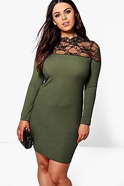 Boohoo Plus Eliza Lace High Neck Bodycon Dress