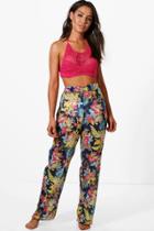 Boohoo Nina Tropical Flower Print Beach Trouser Navy