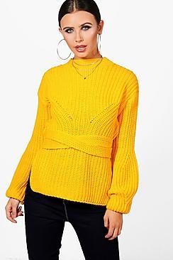 Boohoo Petite Chunky Rib Belted Jumper