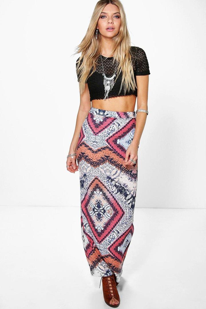 Boohoo Savannah Festival Animal Maxi Skirt Multi