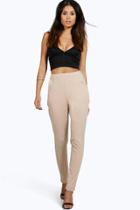 Boohoo Carmilla Scuba Skinny Pocket Trouser Stone