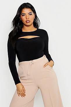 Boohoo Plus Slinky Cut Out Long Sleeve Top