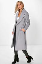 Boohoo Katie Oversized Collar Belted Robe Coat Grey