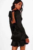 Boohoo Serena Satin Open Back Skater Dress