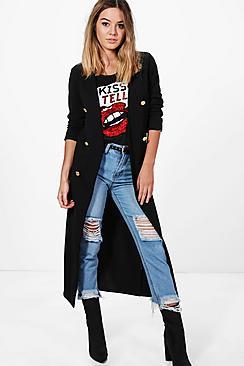 Boohoo Petite Abbi Button Front Longline Duster