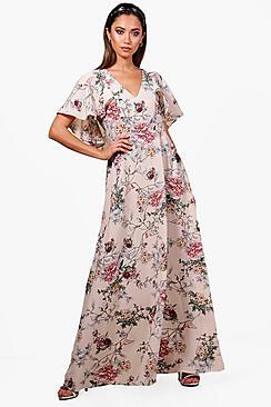 Boohoo Boutique Mallorie Floral Cape Maxi Dress