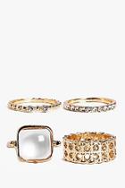 Boohoo Grace Mixed Stone Detail 4 Ring Pack