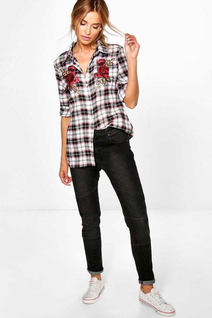 Boohoo Nadia Mid Rise Biker Skinny Jeans Black