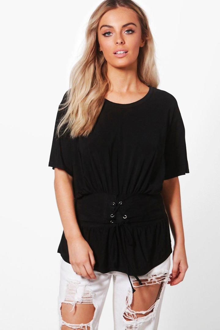 Boohoo Georgina Slinky Corset Oversized Tee Black