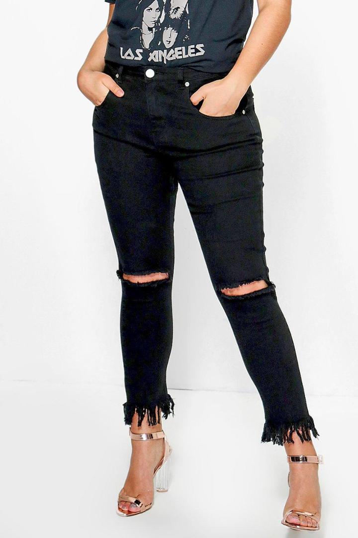 Boohoo Plus Nancy Rip Knee Fray Hem Skinny Jean Black