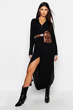 Boohoo Woven Midi Shirt Dress