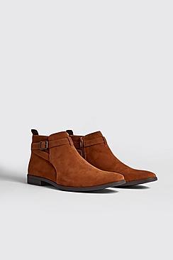 Boohoo Faux Suede Chelsea Boot With Strap