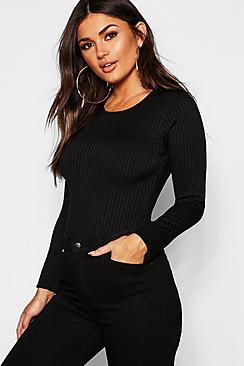 Boohoo Long Sleeve Jumbo Rib T-shirt