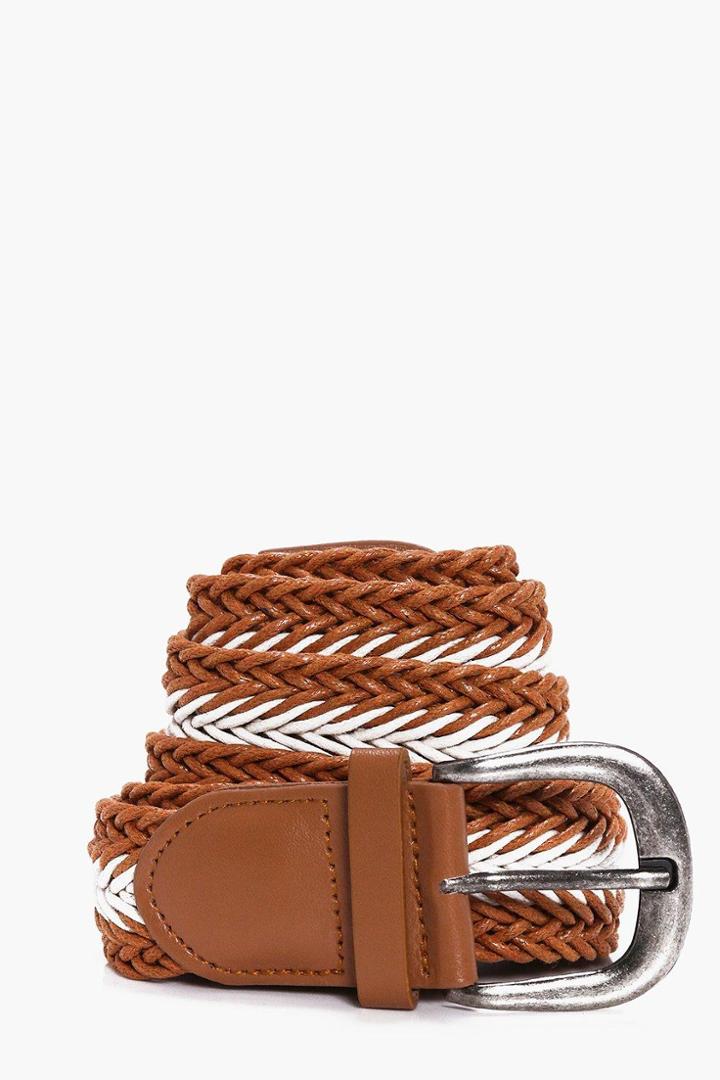 Boohoo Woven Lattice Belt With Metal Buckle Brown