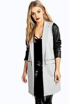 Boohoo Plus Pu Sleeve Jersey Duster Jacket