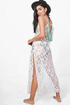 Boohoo Anna Tassel Back Lace Maxi Beach Dress