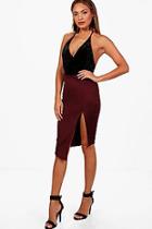 Boohoo Hol Asymmetric Split Front Scuba Midi Skirt