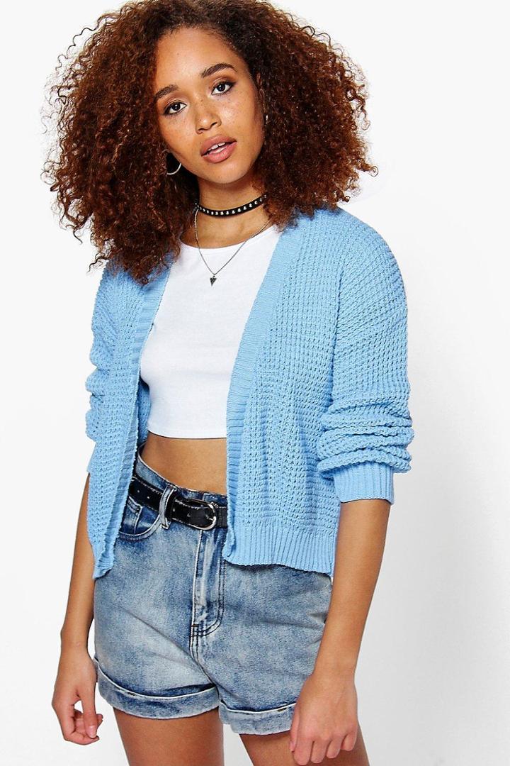 Boohoo Maria Waffle Knit Cardigan Blue