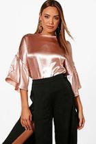 Boohoo Kay Satin Woven Ruffle Top