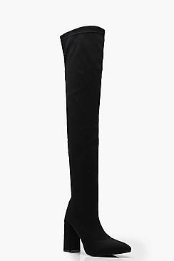 Boohoo Flared Heel Over The Knee Boots