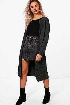Boohoo Harlow Long Fluffy Ribbed Cardigan