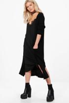 Boohoo Amanda Half Rib Sleeve Maxi Cardigan Black