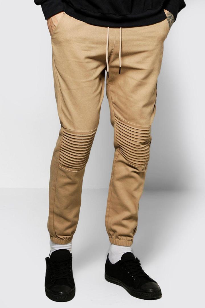 Boohoo Skinny Fit Quilted Biker Joggers Stone