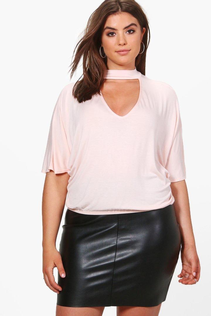 Boohoo Plus Louise Batwing Choker Detail Top Nude