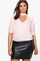 Boohoo Plus Louise Batwing Choker Detail Top Nude