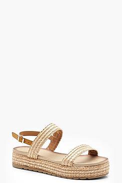 Boohoo Raffia Flatform Sandals