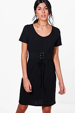 Boohoo Jennifer Rib Knit Corset T-shirt Dress