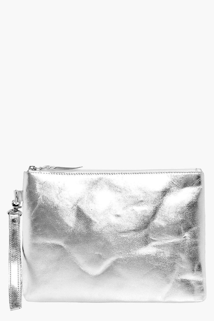 Boohoo Ella Boutique Distressed Leather Clutch Silver