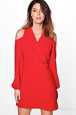 Boohoo Lola Cold Shoulder Woven Tailored Dress