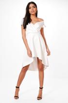 Boohoo Alecta Frill Off Shoulder Skater Dress Ivory