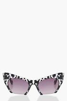 Boohoo Megan Monochrome Extreme Cat Eye Half Frame Sunglasses