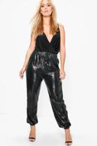 Boohoo Jordyn Elasticated Cuff Side Stripe Lux Joggers Black