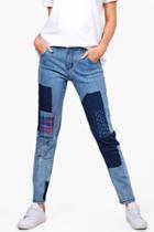 Boohoo Fabienne Rip + Repair Jeans Blue