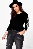 Boohoo Plus Jackie Floral Sleeve Oversize Tee Black