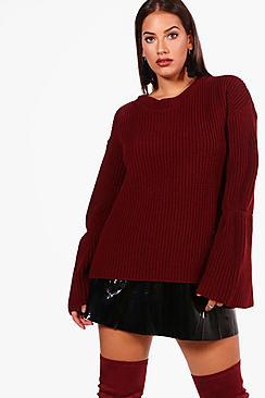 Boohoo Plus Olivia Flared Sleeve Knitted Jumper