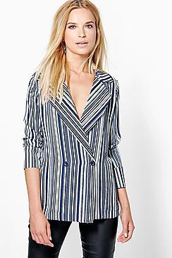 Boohoo Megan Striped Wrapover Blazer Style Shirt