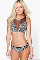 Boohoo La Palma Mono Print Mesh Crop Bikini