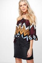 Boohoo Daisy Chevron Printed Bardot Top Multi