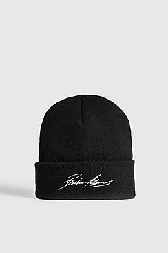 White Embroidery Boohoo Man Beanie