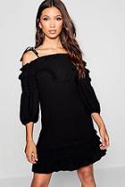 Boohoo Frill Detail Off The Shoulder Mini Dress