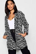Boohoo Zebra Print Oversized Wool Look Coat